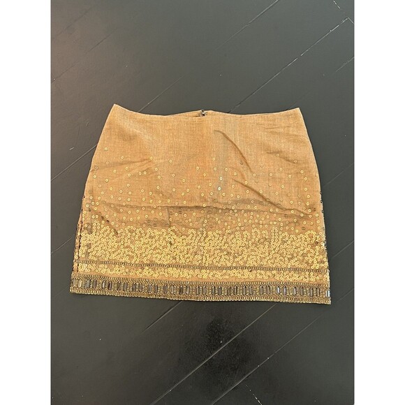 Jennifer Lopez Mini Pencil Skirt Womens 10 Gold Bronze Brown Sequins Gems  NWOT - Picture 1 of 4